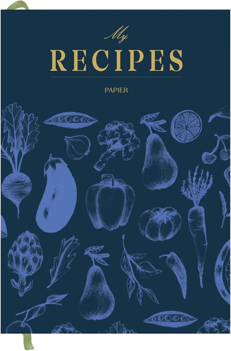 Papier Recipe Journal - Harvest, Navy, 8.46" L x 6.02" W, Hardback | Preserve Family Traditions | Silk Finish | Well Organised and Durable | Space for Cooking Hints & Tips - Image 1